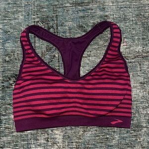 Brooks Running Wine Purple and Cranberry Pink Striped Sports Bra